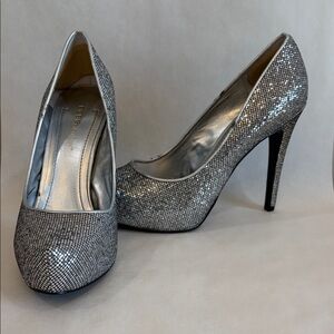 BCBGeneration Shimmering Silver Heels